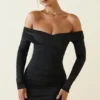 Rosanna Off-Shoulder Ruched Bodycon Mini Dress in Black