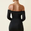 Rosanna Off-Shoulder Ruched Bodycon Mini Dress in Black