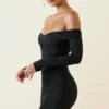 Rosanna Off-Shoulder Ruched Bodycon Mini Dress in Black