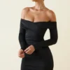 Rosanna Off-Shoulder Ruched Bodycon Mini Dress in Black
