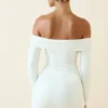 Rosanna Off-Shoulder Ruched Bodycon Mini Dress in Vanilla