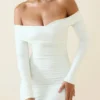 Rosanna Off-Shoulder Ruched Bodycon Mini Dress in Vanilla