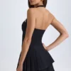 Rosaria Asymmetric Layered Halterneck Mini Dress in Black