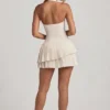 Rosaria Asymmetric Layered Halterneck Mini Dress in Ivory