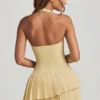 Rosaria Asymmetric Layered Halterneck Mini Dress in Pastel Yellow