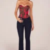 Rose Bandeau Lace-Up Corset Top  in Rose Leopard Print