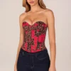 Rose Bandeau Lace-Up Corset Top  in Rose Leopard Print