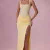 Rosina Mesh Draped Bridesmaid Dress in Butter Yellow