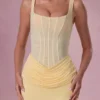 Rosina Mesh Draped Bridesmaid Dress in Butter Yellow
