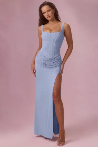 Rosina Mesh Draped Bridesmaid Dress in Powder Blue