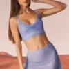 Roux Embellished Strap Detail Mini Skirt in Blue