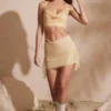Roux Embellished Strap Detail Mini Skirt in Gold