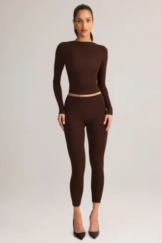 Roux Modal Mid-Rise Cropped Leggings in Chocolate Brown