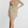 Roxana Long Sleeve Off-The-Shoulder Modal Cashmere Blend Maxi Dress in Taupe