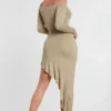 Roxana Long Sleeve Off-The-Shoulder Modal Cashmere Blend Maxi Dress in Taupe