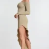 Roxana Long Sleeve Off-The-Shoulder Modal Cashmere Blend Maxi Dress in Taupe