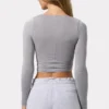 Ruched Long-Sleeve Crop Top in Grey