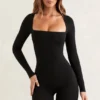 Rue Long Sleeve Square Neck Unitard in Black