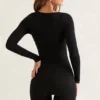 Rue Long Sleeve Square Neck Unitard in Black