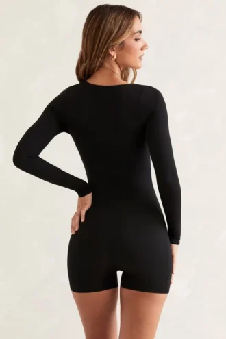 Rue Long Sleeve Square Neck Unitard in Black