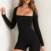 Rue Long Sleeve Square Neck Unitard in Black