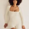 Rue Long Sleeve Square Neck Unitard in Ivory