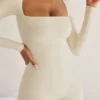 Rue Long Sleeve Square Neck Unitard in Ivory