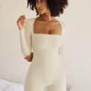 Rue Long Sleeve Square Neck Unitard in Ivory