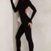 Rumer High Neck Open Back Jumpsuit in Black