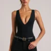 Rumi Deep Plunge Halterneck Bodysuit in Black