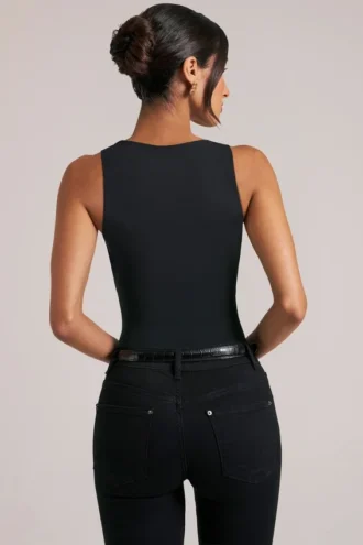 Rumi Deep Plunge Halterneck Bodysuit in Black