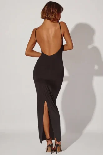 Ryatt Ruched Bodycon Maxi Dress in Black