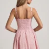 Sabina Bow-Detail A-Line Mini Dress in Pink Polka Dot