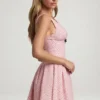 Sabina Bow-Detail A-Line Mini Dress in Pink Polka Dot