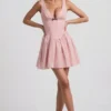 Sabina Bow-Detail A-Line Mini Dress in Pink Polka Dot
