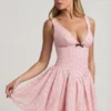Sabina Bow-Detail A-Line Mini Dress in Pink Polka Dot