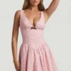 Sabina Bow-Detail A-Line Mini Dress in Pink Polka Dot
