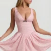 Sabina Bow-Detail A-Line Mini Dress in Pink Polka Dot