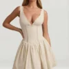 Sabina Broderie Anglaise Bow-Detail A-Line Mini Dress in Ivory