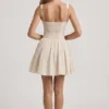 Sabina Broderie Anglaise Bow-Detail A-Line Mini Dress in Ivory