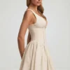 Sabina Broderie Anglaise Bow-Detail A-Line Mini Dress in Ivory