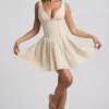 Sabina Broderie Anglaise Bow-Detail A-Line Mini Dress in Ivory