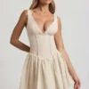 Sabina Broderie Anglaise Bow-Detail A-Line Mini Dress in Ivory