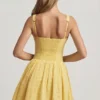 Sabina Broderie Anglaise Bow-Detail A-Line Mini Dress in Pastel Yellow