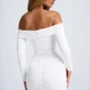 Saffron Hardware Detail Off-Shoulder Cut-Out Mini Dress in White