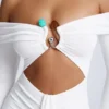 Saffron Hardware Detail Off-Shoulder Cut-Out Mini Dress in White