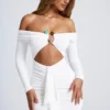 Saffron Hardware Detail Off-Shoulder Cut-Out Mini Dress in White