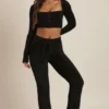 Safia Fluffy Knit Wide-Leg Trousers in Black