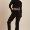 Safia Fluffy Knit Wide-Leg Trousers in Black