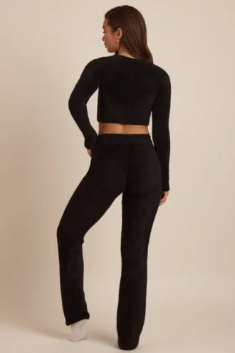 Safia Fluffy Knit Wide-Leg Trousers in Black